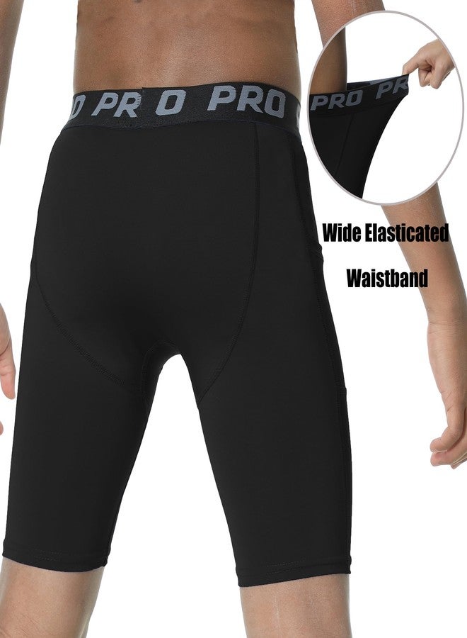 EXARUS شورتات ضغط رياضية للأولاد من إكساروس، ملابس داخلية رياضية أساسية عالية الأداء، مناسبة للجري وكرة القدم، بجيب جانبي، مقاس 12 سنة - Image 5